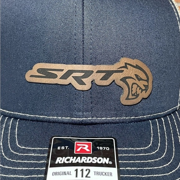 Richardson 112 SRT Leatherette Patch Trucker Hat Hellcat Hat Navy/Khaki - Picture 2 of 4
